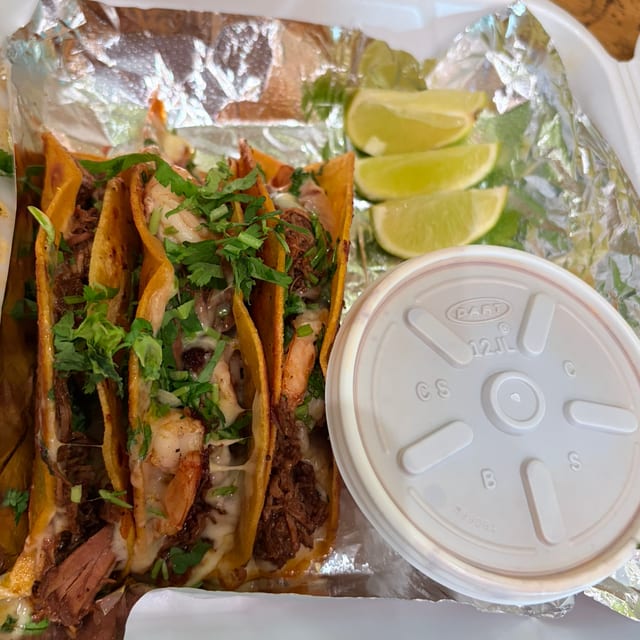 Quesabirria Tacos with Shrimp.