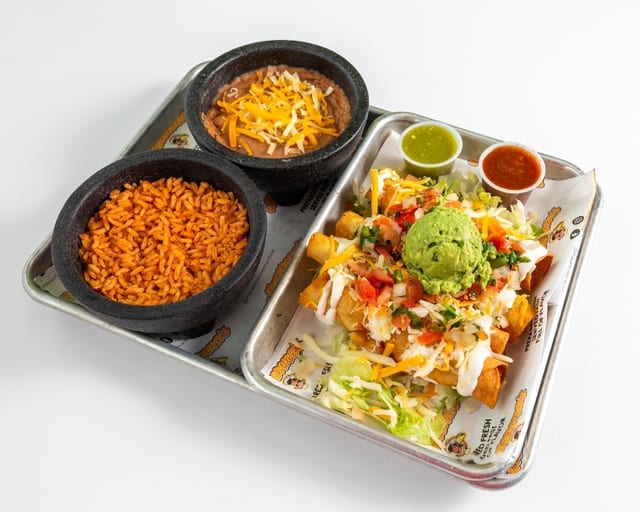 8. Four chicken rolled taquitos.
