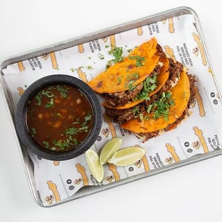 Quesabirria Tacos with side of rice